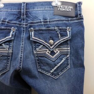 American Fighter Mens Defender Straight Leg Jeans 38x31 Distressed Flap Pocket